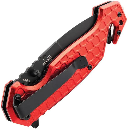 Donges Basic Rescue Linerlock Red 01DG001 - 5 Inch Closed Knife With Glass Breaker And Cord Cutter by Donges