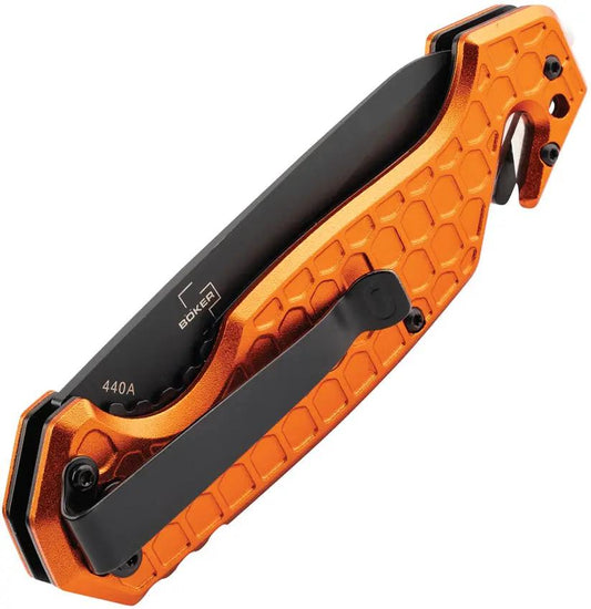 Donges Basic Rescue Linerlock Org 01DG002 - Orange Textured Aluminum Handle With Glass Breaker And Belt And Cord Cutter by Donges
