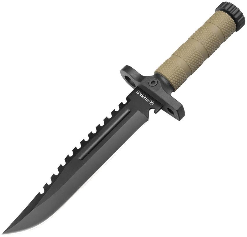 Boker Magnum M-Spec Survival Knife Sawback 7Cr17MoV 12.5in Blade Olive FRN Handle Lashing Holes For Outdoor Enthusiasts by Boker Magnum
