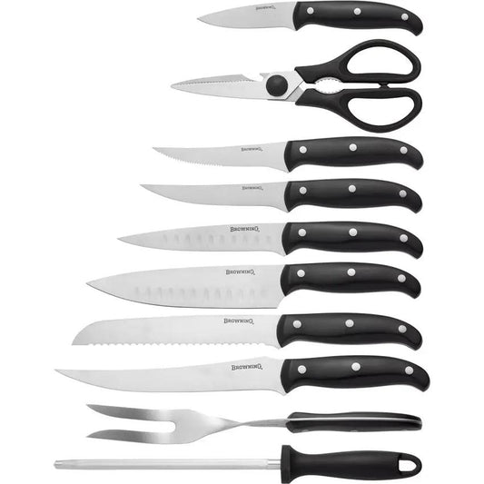 Browning Kitchen Cutlery Set With Satin 1.4116 Stainless Blades Pakkawood Handle Storage Block Ideal For Home Cooks by Browning