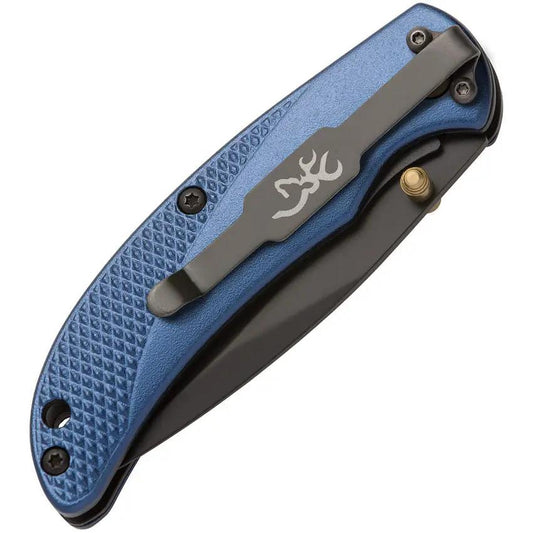 Browning Prism Folding Knife Linerlock 2.38in Black Blade Blue Aluminum Handle EDC by Browning