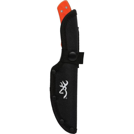 Browning Primal Fixed Blade Guthook Knife For Hunters 8 Inch Satin Stainless Blade Orange Handle Full Tang Nylon Sheath by Browning
