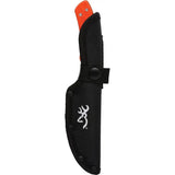 Browning Primal Fixed Blade Guthook Knife For Hunters 8 Inch Satin Stainless Blade Orange Handle Full Tang Nylon Sheath by Browning