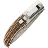 Browning Illusion Stag Linerlock Knife With Damascus Drop Point Blade And Pocket Clip For Outdoor EDC Enthusiasts by Browning
