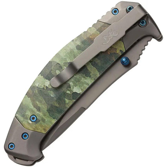 Browning TDX Linerlock Knife Camouflage Inlay Gray Titanium Blade 4.5 Inch Closed EDC Outdoor Enthusiasts by Browning