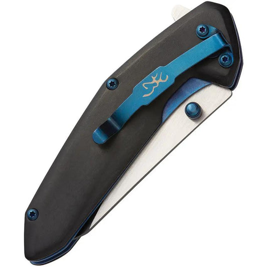 Browning Tactical Folder Knife 2.5in Blade Olive Wood Handle Titanium Coated Extended Tang Pocket Clip EDC for Outdoors by Browning