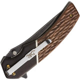 Browning Hunter Series Linerlock Folding Knife Stonewash Blade 4.5In Closed 3.5In Wood Handle Extended Tang Clip Outdoor by Browning