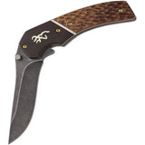 Browning Hunter Series Linerlock Folding Knife Stonewash Blade 4.5In Closed 3.5In Wood Handle Extended Tang Clip Outdoor by Browning