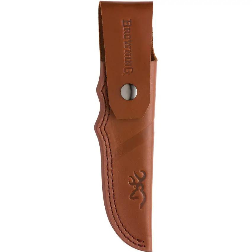 Browning Hunter Guthook Fixed Blade Knife For Hunters 8.25in Full Tang Wood Handle Leather Sheath by Browning