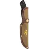 Browning Primal Fixed Blade Skinner Knife For Hunters With Full Tang 8Cr13MoV Satin Blade And Tan Sheath by Browning