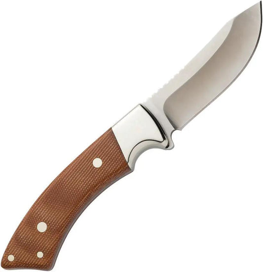 Browning Guide Series Skinner Knife 8.5in Full Tang Satin Blade Brown Micarta Handle Leather Sheath Hunters by Browning