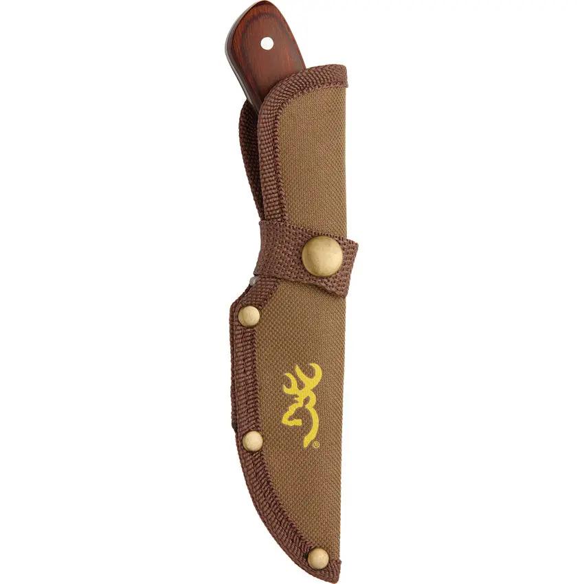 Browning Skinner Knife 3220460 Satin Stainless 3.25Inch Blade Full Tang Wood Handle Belt Sheath Outdoorsmen by Browning