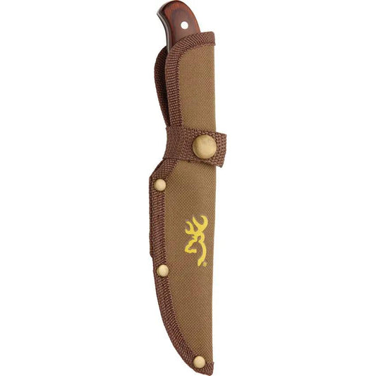 Browning Skinner Knife 4 Inch Satin Blade Full Tang With Wood Handle And Nylon Sheath For Hunters by Browning