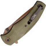 Browning Trailside Linerlock Knife Bronze Titanium D2 Blade Green Micarta EDC Carry by Browning