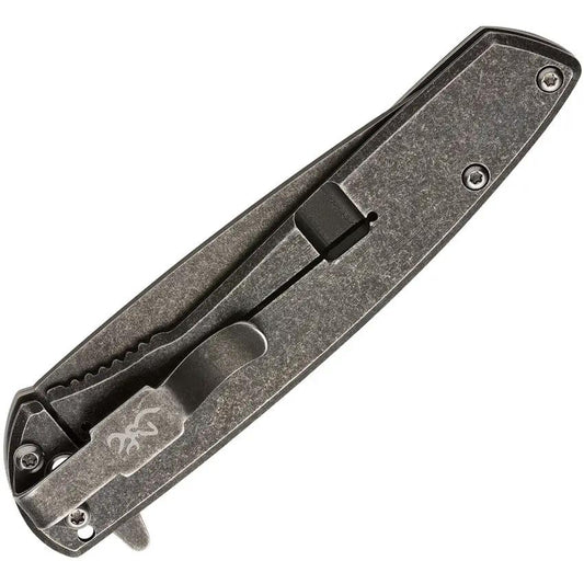 Browning Nine Mile Framelock Knife 3In D2 Steel Ebony Wood Handle Extended Tang EDC Pocket Clip by Browning