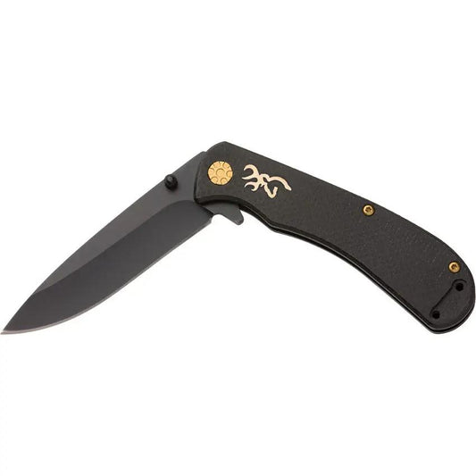 Browning Rivet Black Folder Folding Knife 3In D2 Blade Black Micarta Handle For Outdoorsmen by Browning