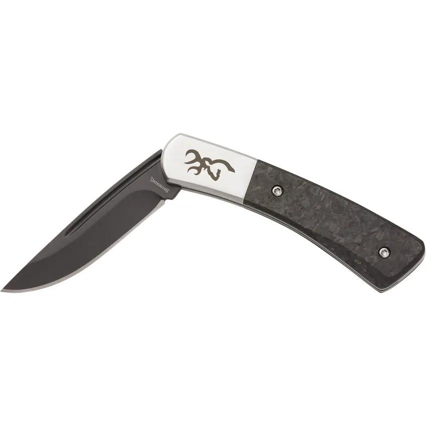 Browning Knoll Folder Knife 3.38in Closed 2.38in Sandvik Stainless Blade With Marbled Carbon Fiber Handle For EDC by Browning