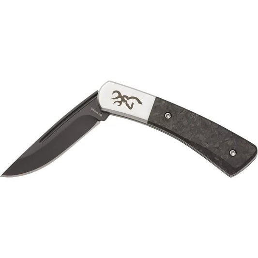 Browning Knoll Folder Knife 3.38in Closed 2.38in Sandvik Stainless Blade With Marbled Carbon Fiber Handle For EDC by Browning