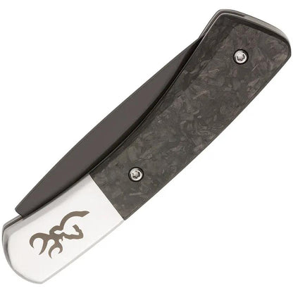 Browning Knoll Folder Knife 3.38in Closed 2.38in Sandvik Stainless Blade With Marbled Carbon Fiber Handle For EDC by Browning