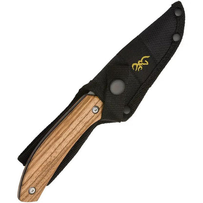 Browning Fixed Blade Knife Zebra Wood Handle 8 Inch Full Tang 7Cr17MoV Steel For Outdoorsmen Durable by Browning
