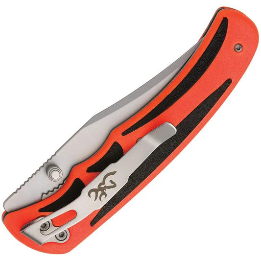 Browning Linerlock Blaze Folding Knife For Outdoorsmen Clip Point Bead Blast Blade Orange Nylon Handle Pocket Clip by Browning