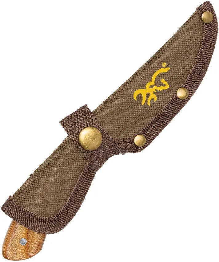 Browning Fixed Blade Skinner Knife Three Point Two Five Inch Satin Blade Full Tang With Brown Wood Handle For Hunters by Browning