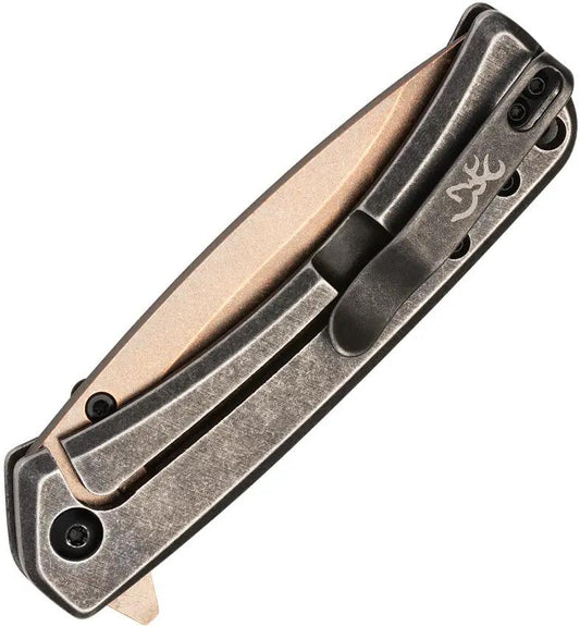 Browning Jericho Framelock Folding Knife 3-Inch D2 Tool Steel Drop Point Premium Copper Inlay Extended Tang EDC by Browning