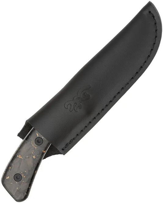 Browning Medallion Damascus Fixed Blade Knife With Gold Flake Carbon Fiber Handle For Hunters by Browning