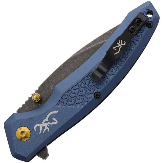 Browning Linerlock Blue Aluminum Knife 3220572B EDC With Three Point Five Inch 7Cr17MoV Blade And Textured Handle by Browning