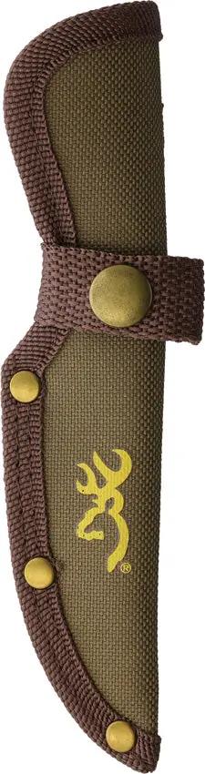 Browning Fixed Blade Knife With Wood Handle 3.5in Satin Clip Point Blade Includes Green Nylon Belt Sheath For Outdoors by Browning