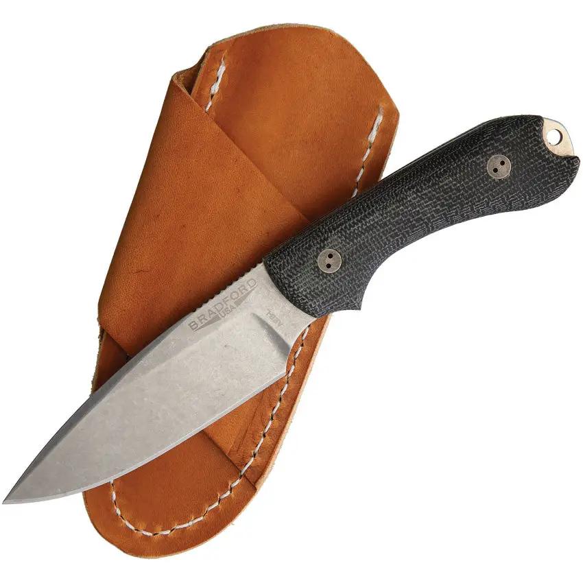 Bradford Guardian 3 Knife AEB-L Stonewash Blade 3.5 Inch Black Micarta Handle With Sheath For Everyday Carry by Bradford Knives