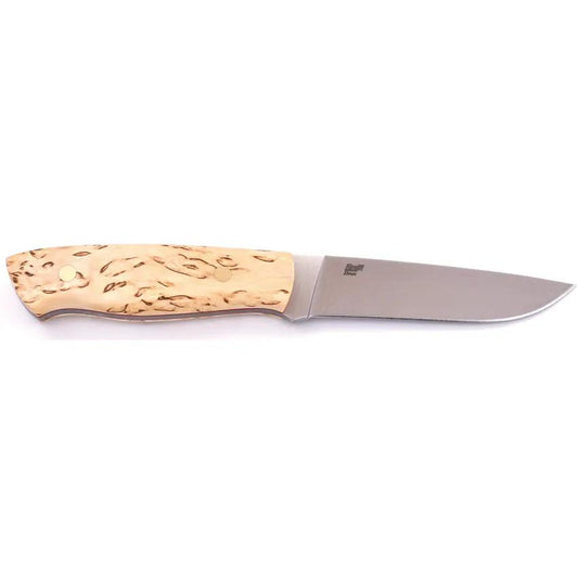 BRISA Trapper 115 Birch Knife 4.5 Inch Satin Elmax Blade Full Tang Curly Birch Handle Belt Sheath Outdoorsmen Gift by BRISA