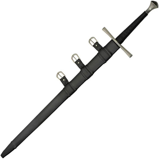 Battle Tested Western Medieval Sword BT-2709 44in 1060HC Satin Blade Leather Wrapped Handle For Reenactors by Battle Tested