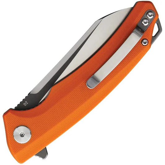 Bestech Texel Linerlock Knife Orange G10 Handle D2 Tool Steel 3.25In Blade Extended Tang Lanyard Hole Clip EDC Blade by Bestech Knives