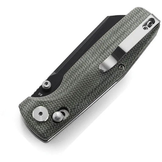 Bestech Knives Slasher Axis Lock Knife With D2 Tool Steel Blade 2.88in Stonewashed Green Canvas Micarta Handle For EDC by Bestech Knives