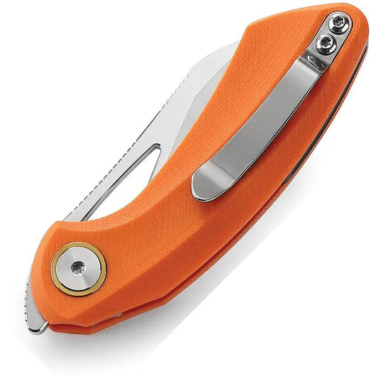 Bestech Knives Bihai Linerlock EDC Knife With Orange G10 Handle Extended Tang And Satin 14C28N Blade BG53B1 Pocket Clip by Bestech Knives