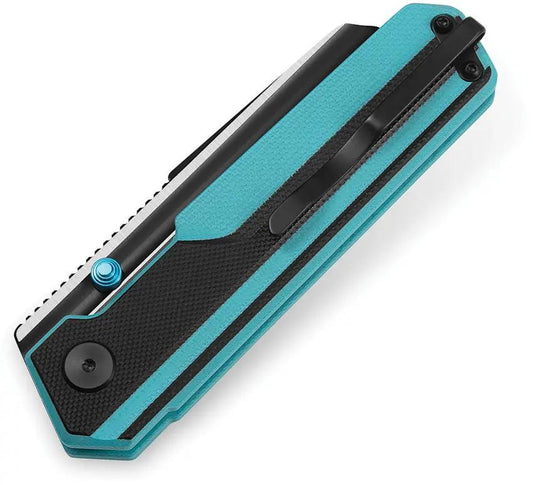Bestech Knives Tardis Linerlock Knife Black Teal G10 D2 Tool Steel 3.13in Blade Thumb Stud Pocket Clip for EDC Fans by Bestech Knives