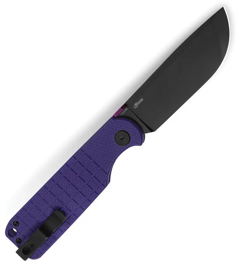Bestech Glok Button Lock Knife Purple G10 EDC Ready 4.5in Closed 3.5in Black Stonewash 14C28N by Bestech Knives