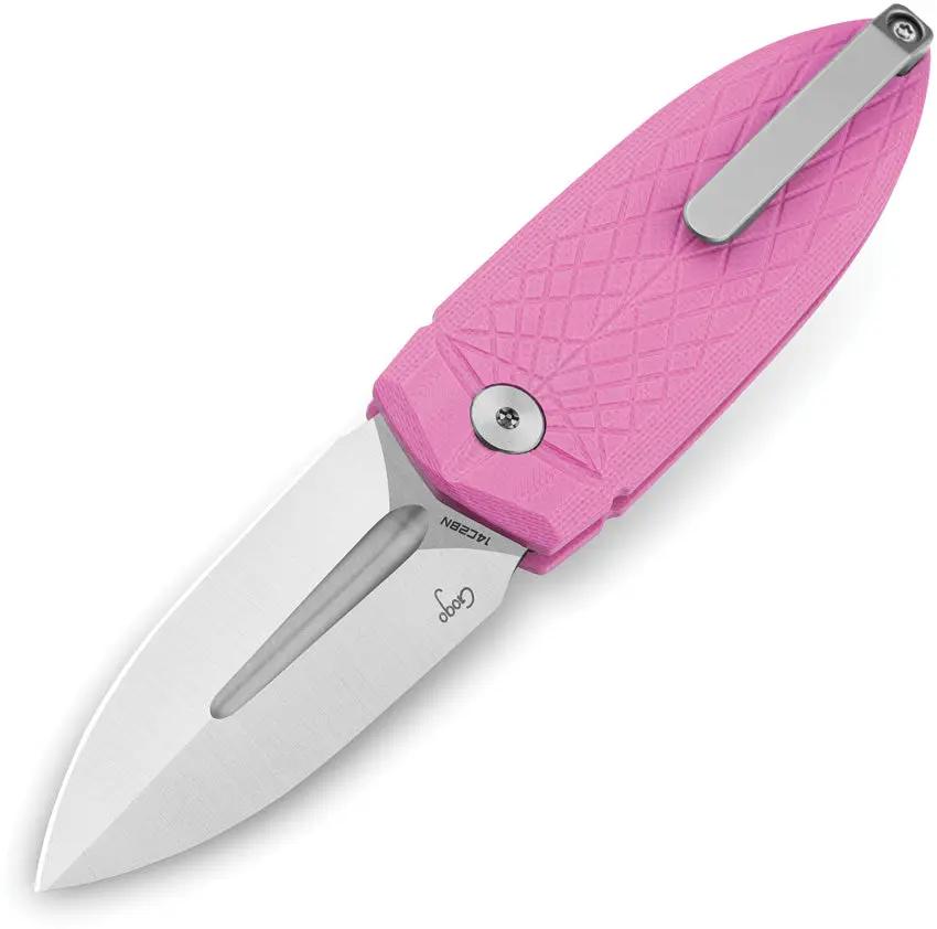 Bestech Knives Ququ Button Lock Knife Pink G10 EDC 14C28N Satin Spear Point Blade Premium by Bestech Knives