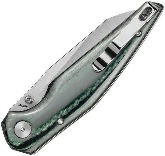 Bestech Knives Snakebird Button Lock Green Micarta BG58A EDC Knife Stonewash Satin 14C28N Sandvik Blade by Bestech Knives