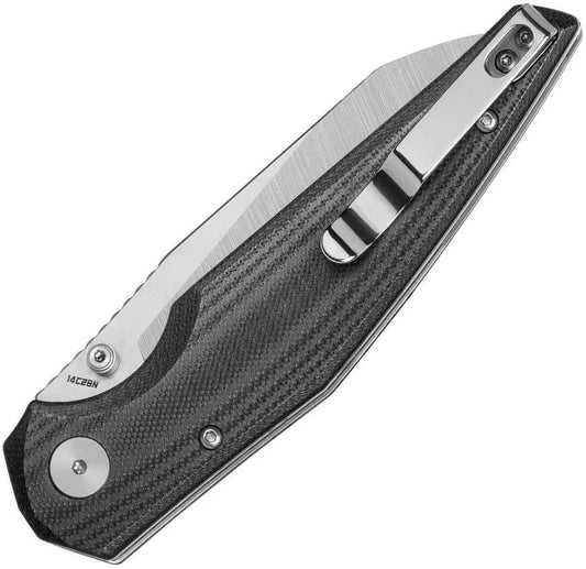 Bestech Knives Snakebird Button Lock Knife BG58C Black Micarta Handle EDC Ready Stonewash Satin 14C28N Blade by Bestech Knives