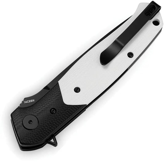 Bestech Swordfish Button Lock Knife White G10 Handle 4 Inch Black PVD Blade 14C28N Sandvik EDC by Bestech Knives