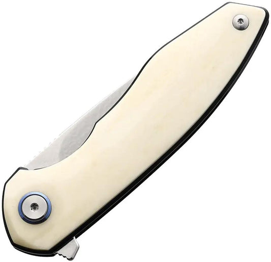 Bestech Knives Bambi Liner Lock Ox Bone EDC Knife With Damascus Blade Bead Blast Finish by Bestech Knives