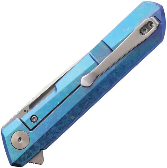 Bestech Knives Bestechman Dundee Linerlock Knife For EDC Enthusiasts With D2 Satin Blade Blue Titanium Handle by Bestech Knives