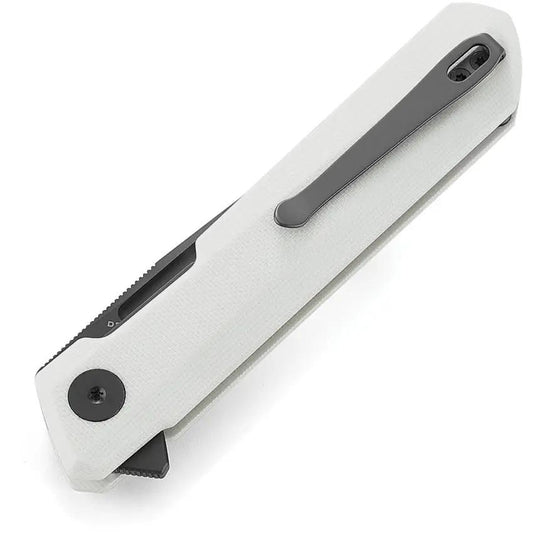 Bestechman Dundee Linerlock Folding Knife by Bestech Knives 3.5 Inch D2 PVD Blade White G10 Handle Extended Tang EDC by Bestech Knives