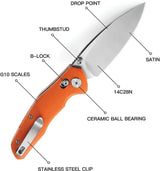 Bestech Knives Ronan B Lock Orange G10 Handle Folding Knife For EDC Enthusiasts 3.25in Satin 14C28N Blade by Bestech Knives