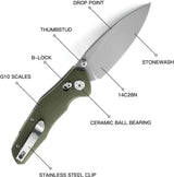 Bestech Knives Ronan B-Lock Premium Folding Knife BMK02E 14C28N Stonewash Blade OD Green G10 EDC by Bestech Knives