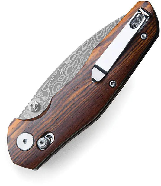 Bestech Ronan B Lock Damascus Folding Knife With Rosewood Handle 3.25 Inch Blade Thumb Stud For EDC Enthusiasts by Bestech Knives