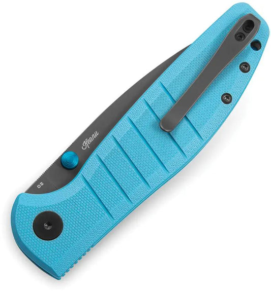 Bestech Knives Bestechman Goodboy Premium Buttonlock EDC Knife With D2 Blade Gray PVD Coating Blue G10 Handle by Bestech Knives