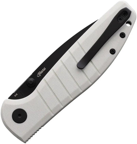 Bestech Knives Bestechman Goodboy Premium Buttonlock EDC Knife With D2 Blade Black PVD Coated White G10 by Bestech Knives